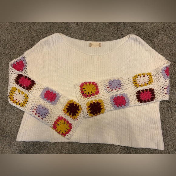 Altar'd State Tops - Altar'd State Floral Crochet Square Sweater